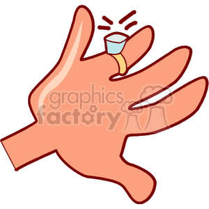 Clipart image of a hand wearing a ring with a large gemstone.