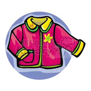 A colorful clipart image of a pink jacket with yellow accents, featuring a star design.