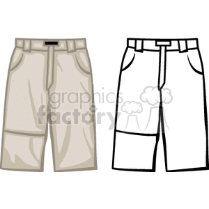 A clipart image of two pairs of shorts: one colored in beige and the other in black and white.