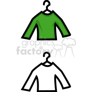 Clipart image of two shirts on hangers; one green and one white.