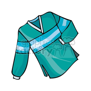 Clipart image of a teal and white long-sleeve shirt with stripes.