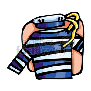 Colorful striped sweatshirt with a drawstring, depicted in clipart style.