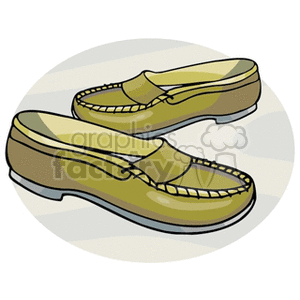 Clipart image of a pair of olive green loafers.