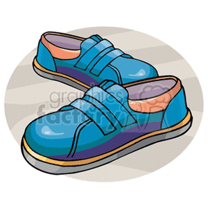 Clipart illustration of a pair of blue shoes with straps.