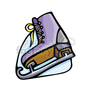 Illustration of a purple ice skate with a yellow lace, featuring a metal blade.