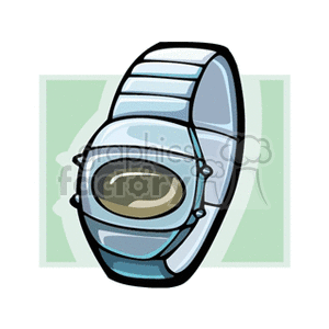 Clipart image of a digital wristwatch with a light blue band.