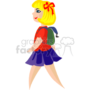 A Girl with Blonde Hair Walking to School