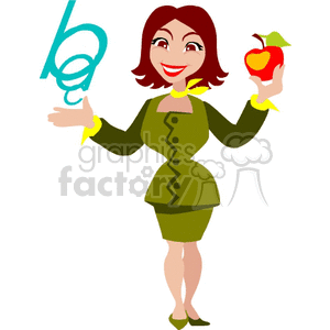 Cartoon teacher holding an apple