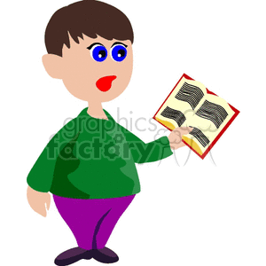 Clipart image of a boy with blue eyes reading or singing from a book, symbolizing educational activities.