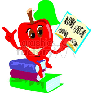 Cartoon apple reading from a book