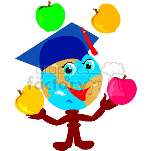 Cartoon globe juggling apples 