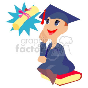 Graduation Cartoon Student with Diploma