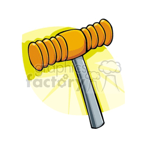 Clipart image of a croquet mallet with an orange head and a silver handle.