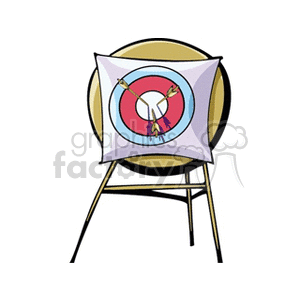 A clipart image depicting a target with three arrows embedded in it, set on a stand.