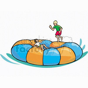 Clipart of kids playing and jumping on an inflatable trampoline.