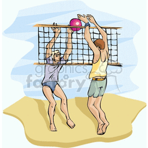 Beach Volleyball Players Blocking Action