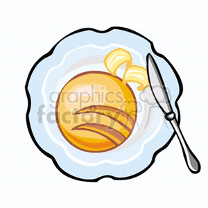 Pancake on Plate with Butter and Knife