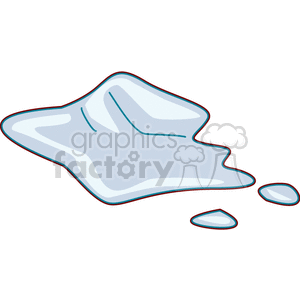 Clipart of a partially melted ice cube with small water puddles.