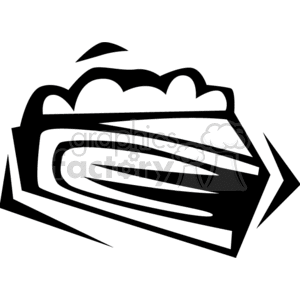 A black and white clipart image of a slice of pie with filling and a wavy top crust.