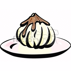 A clipart image of a dessert with icing or cream topping on a plate.