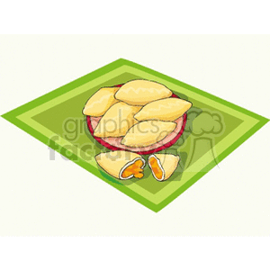 Illustration of several empanadas on a plate with one cut open, showing the filling.