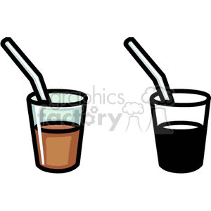 Illustration of two glasses of soda with straws.