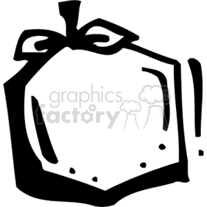 Black and white clipart illustration of a stylized apple.