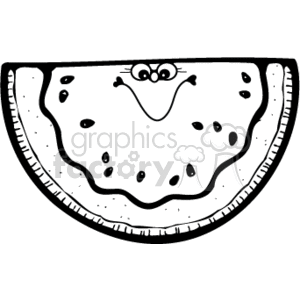 The image is a black and white clipart of a watermelon slice with a country-style aesthetic. The watermelon has a cute, anthropomorphic face with eyes and a smiling mouth, which adds a playful and friendly character to the image. The watermelon slice also shows its seeds scattered within.