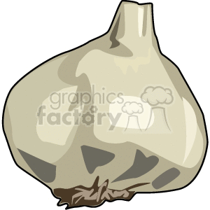 A clipart image of a garlic bulb with a white and light brown color scheme.