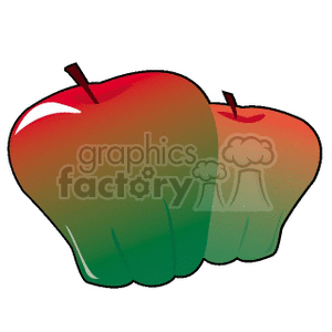 Clipart image of two bell peppers with red tops and green bottoms.