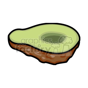 A half avocado clipart image showing the inner green flesh and brown outer skin with the pit removed.