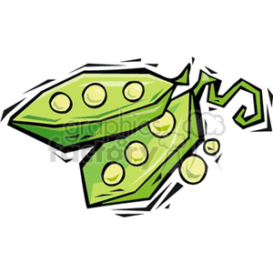 A bright and quirky clipart illustration of green pea pods, featuring several peas inside, with a whimsical design and vivid colors.
