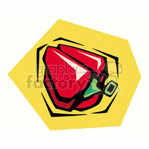 A vibrant and stylized clipart image of a red bell pepper on a yellow geometric background.