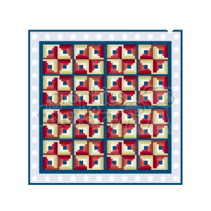 A quilt pattern with a red, white, and blue color scheme, symbolizing American patriotism, surrounded by a border with stars.