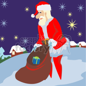 Stamp of Santa Claus Holding his Bag Of Gifts Open