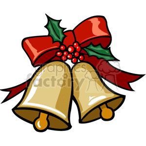 Gold Christmas Bells with Holly and Red Bow