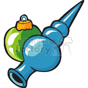 Clipart of a green Christmas bulb and a blue Christmas spire ornament.