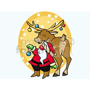 Santa Decorating Reindeer with Ornaments