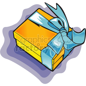 Clipart of a yellow gift box with a blue ribbon, symbolizing holiday presents.