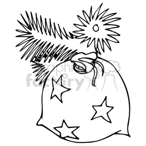 The clipart image depicts a sack or bag adorned with stars, with a Christmas tree branch and an ornament coming out from the top of the bag, implying a Christmas theme.