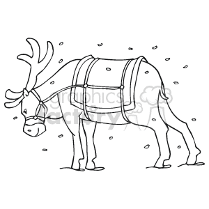 The clipart image shows a line drawing of a reindeer with harness straps, which could be associated with Christmas or holiday themes, especially as a part of Santa's reindeer team.