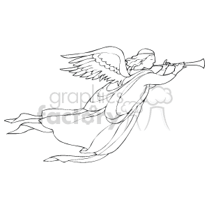 Black and White Flying Angel Blowing her Horn Wearing a Flowing Gown  