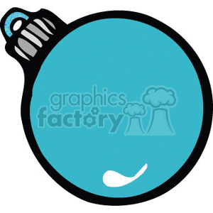 The image shows a simple clipart of a blue Christmas ornament bulb. The ornament has a silver cap with light blue highlights indicating a shiny texture, commonly used to hang the bulb on a Christmas tree.
