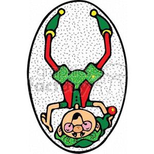   The clipart image depicts an upside-down elf wearing a Christmas-themed costume. The elf