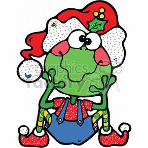   The clipart image features a whimsical Christmas elf with a distinctly funny and exaggerated expression. The elf is wearing a Santa hat adorned with a holly berry, has big, googly eyes, and a large, round nose. The elf