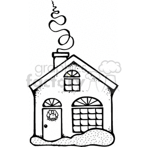 Black and White Christmas House with Smoke Comming out of the Chimney