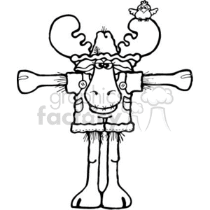   The clipart image features a whimsical line drawing of a moose with exaggerated features. The moose has large antlers, a prominent nose, and is wearing a Christmas-themed garment around the neck. Additionally, there