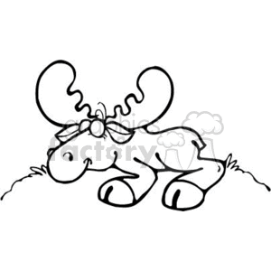 The clipart image features a cartoon moose with large antlers lying down on grass. The moose has a relaxed posture, suggesting it is resting or sleeping,