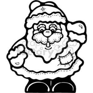 This clipart image features a jovial depiction of Santa Claus. Santa is characterized by his iconic white beard, moustache, and friendly eyes. He is donning a traditional Santa hat with a pom-pom at the end and a suit that appears to be trimmed with fluffy fur lining. The contours of the image are outlined, suggesting a coloring book style illustration.