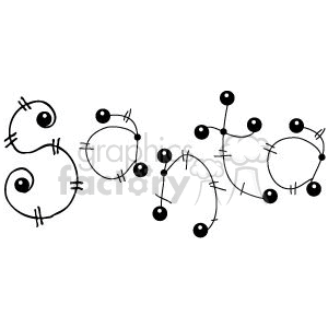 The image displays a series of abstract, simplistic line drawings that resemble Christmas ornaments or balls connected by lines with stitches spelling our 